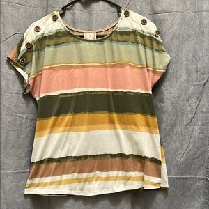 Striped Multicolor Button-Detail Women's Top